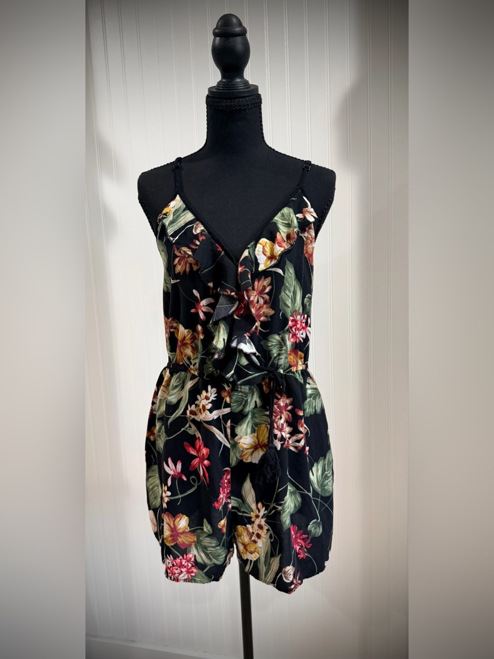 Xhilaration Black Floral Ruffle Romper